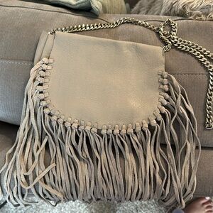 Grey suede fringe silver Chain purse